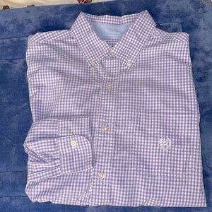 Chaps easy care Men’s lavender & white gingham checkered button down shirt M